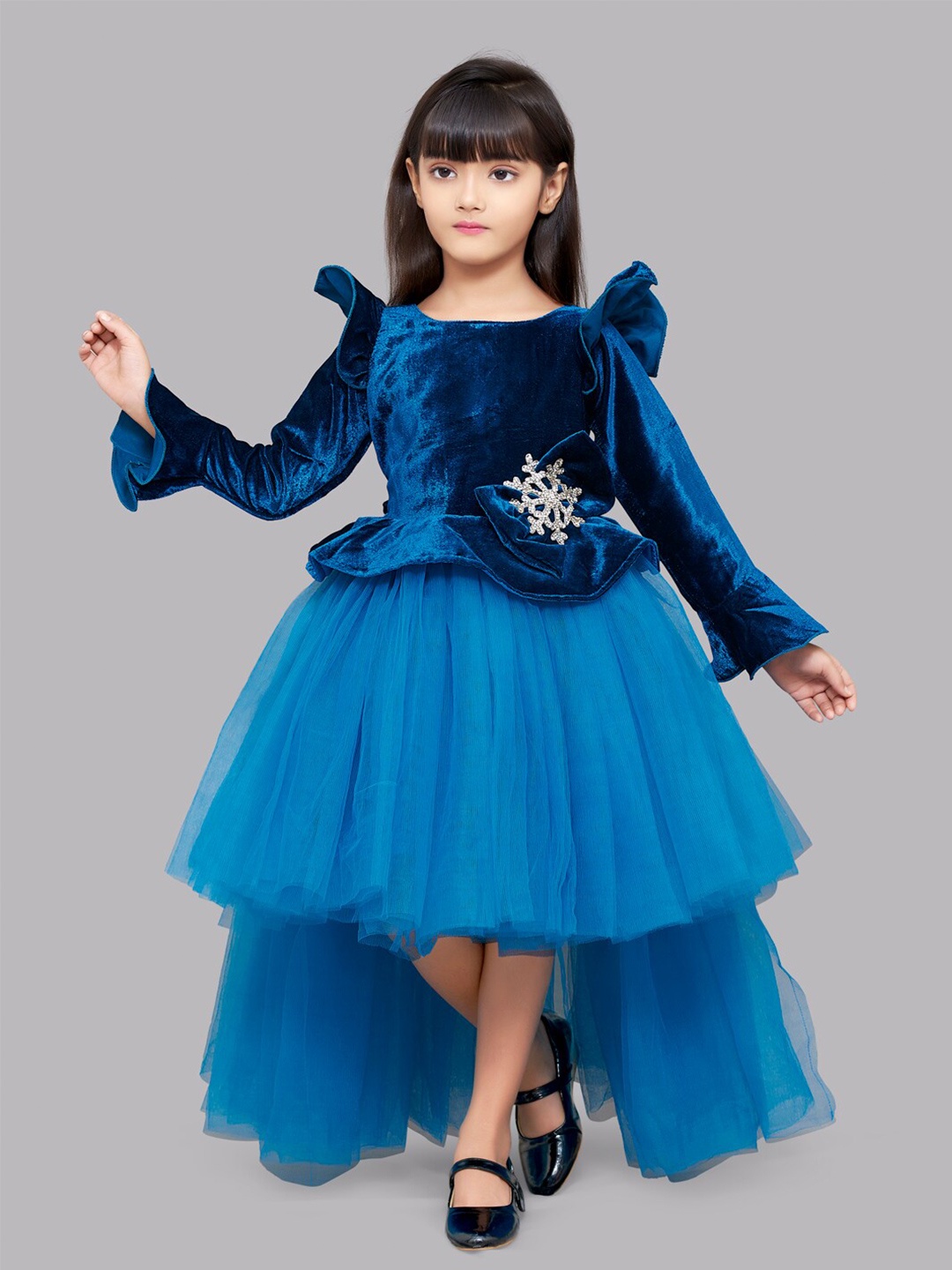 

Pink Chick Girls Blue Embellished Velvet Dress