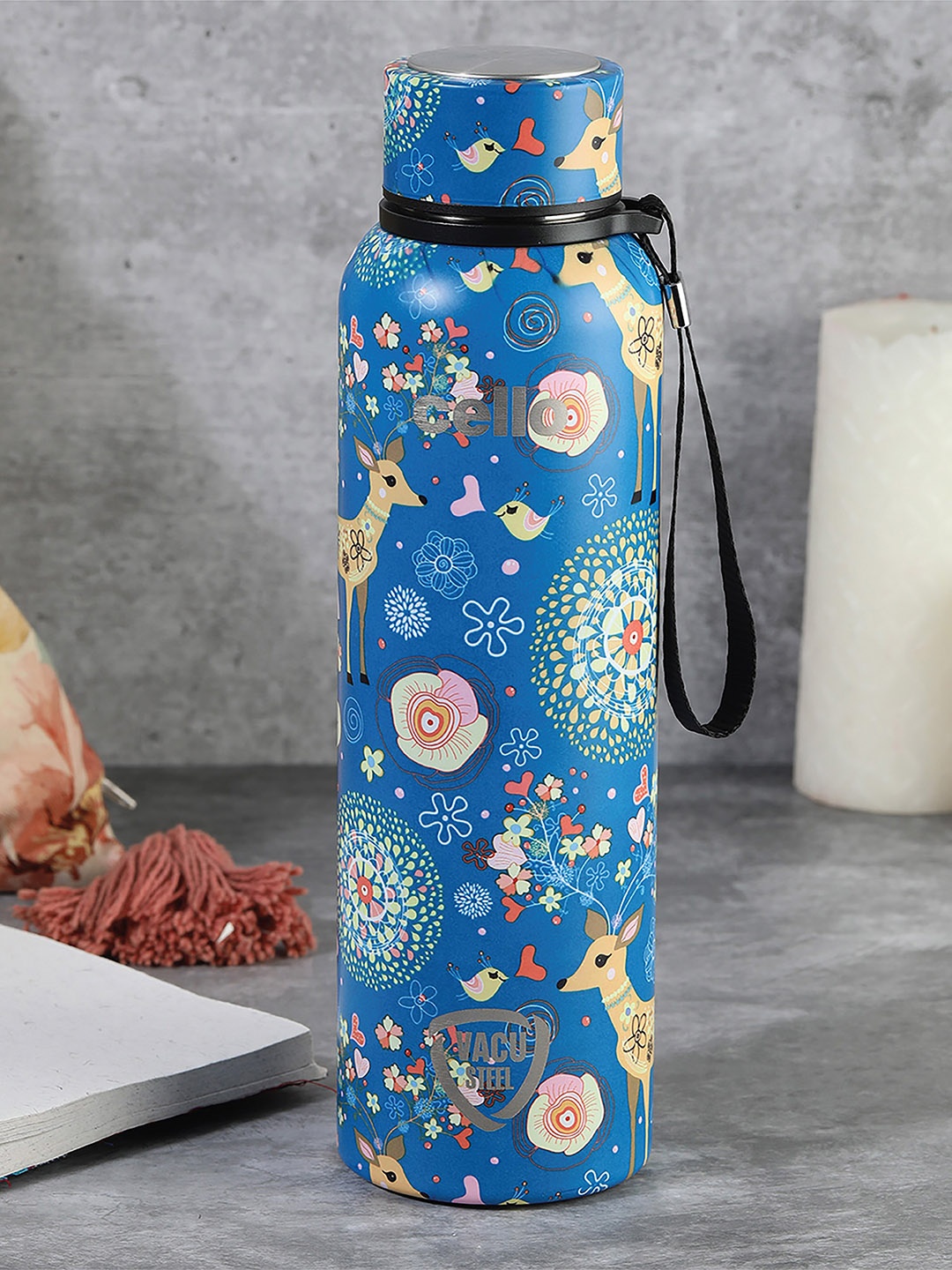 

Cello Blue Printed Duro Tuff Steel Series Deezee Kent Stainless Steel Water Bottle 900 ml