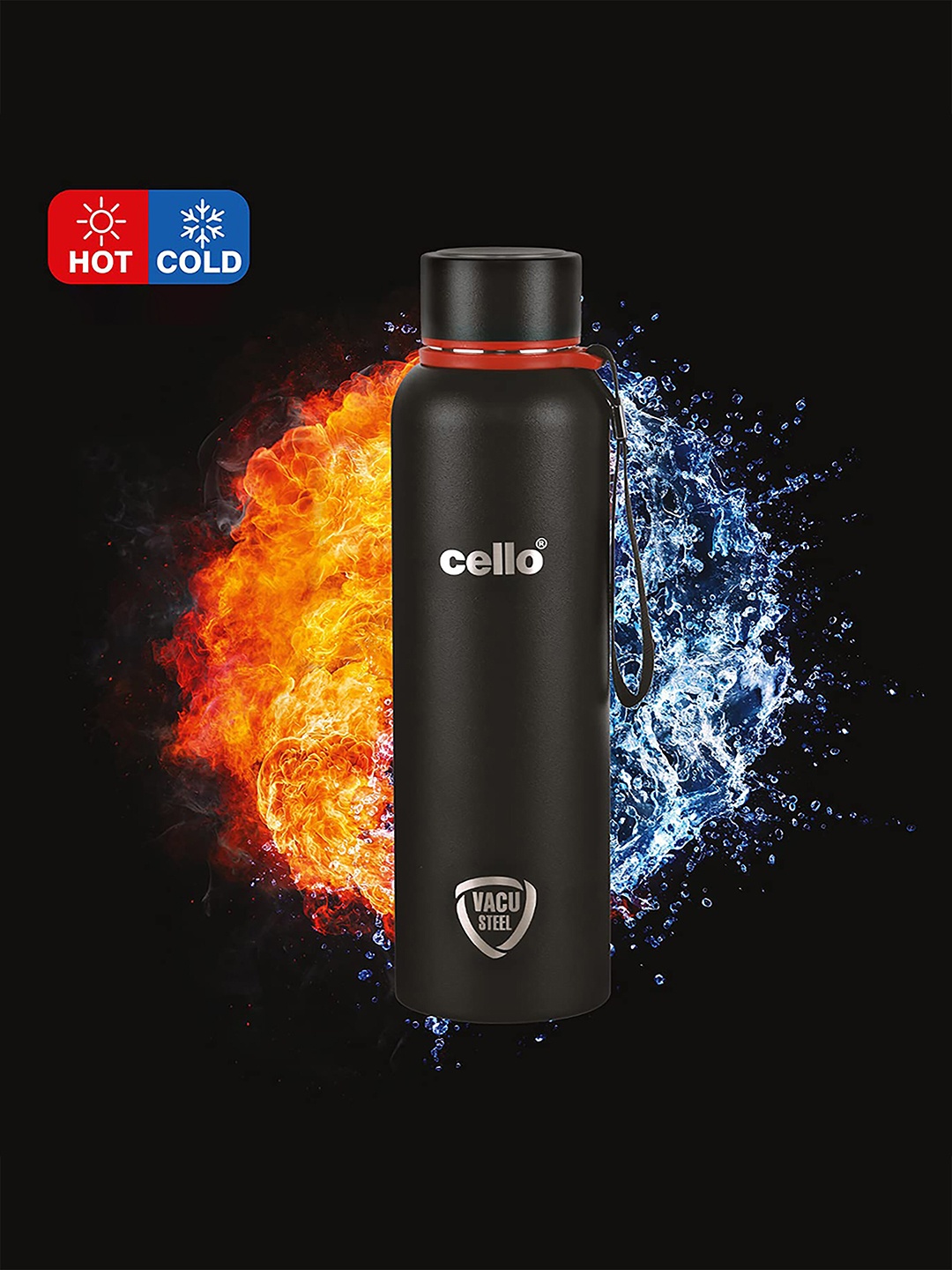 

Cello Duro Kent Black Double Wall Vacuum Insulated Flask with Dtp Coating-900 Ml