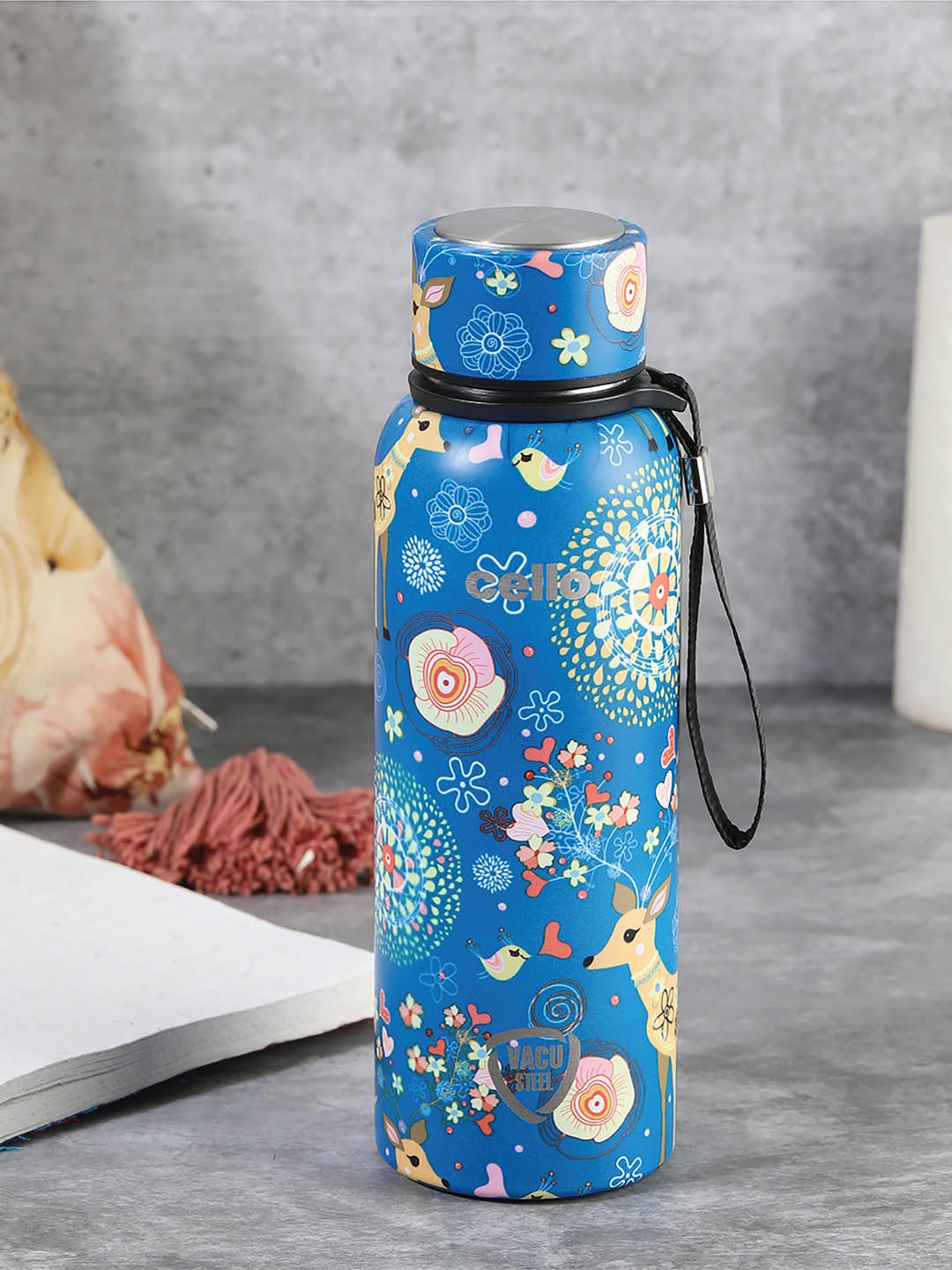 

Cello Blue & Beige Printed Duro Tuff Steel Series Deezee Kent Water Bottle 550ml