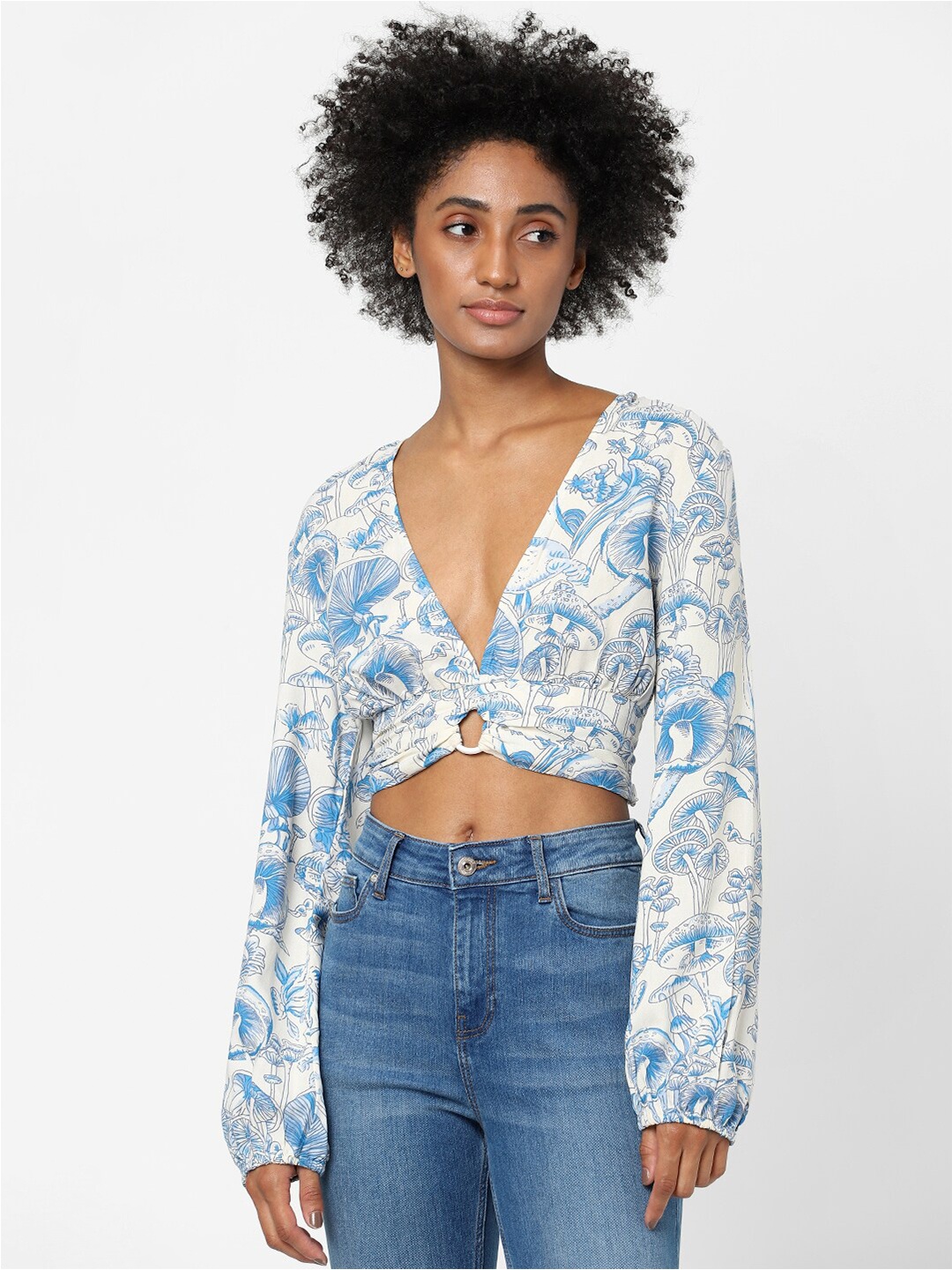 

ONLY White Print Blouson Crop Top