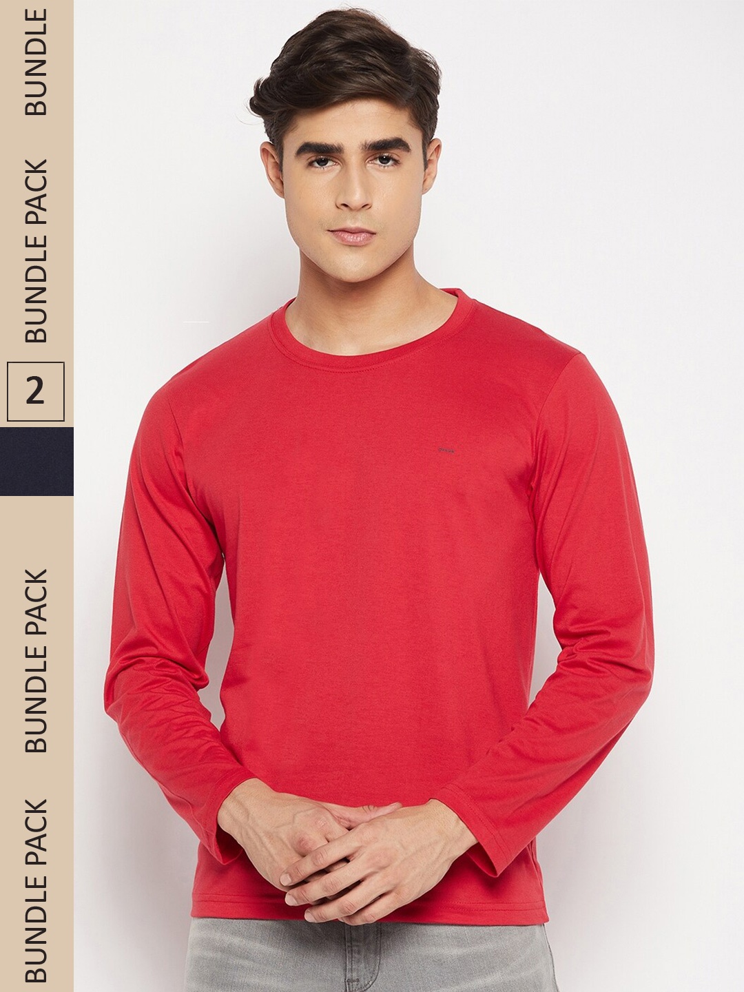 

Okane Men Pack Of 2 Red & Black Round Neck Cotton T-shirt