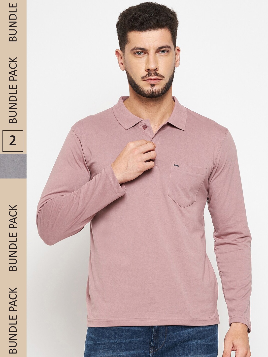 

Okane Men Mauve & Grey Pack Of 2 Polo Collar T-shirt