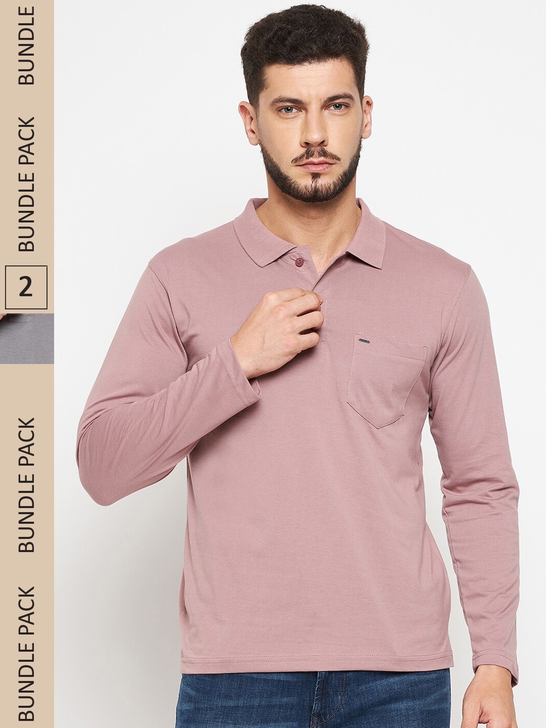 

Okane Men Pack of 2 Mauve & Grey Polo Collar T-shirt