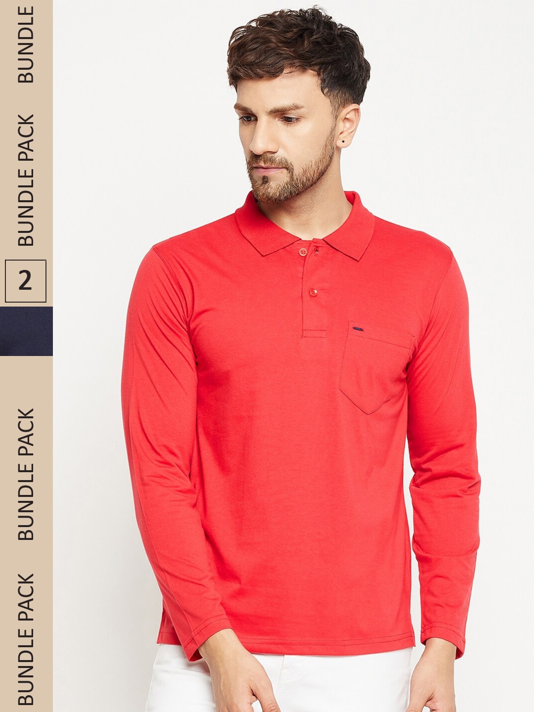 

Okane Men Red & Navy Blue Pack of 2 Polo collar T-shirt