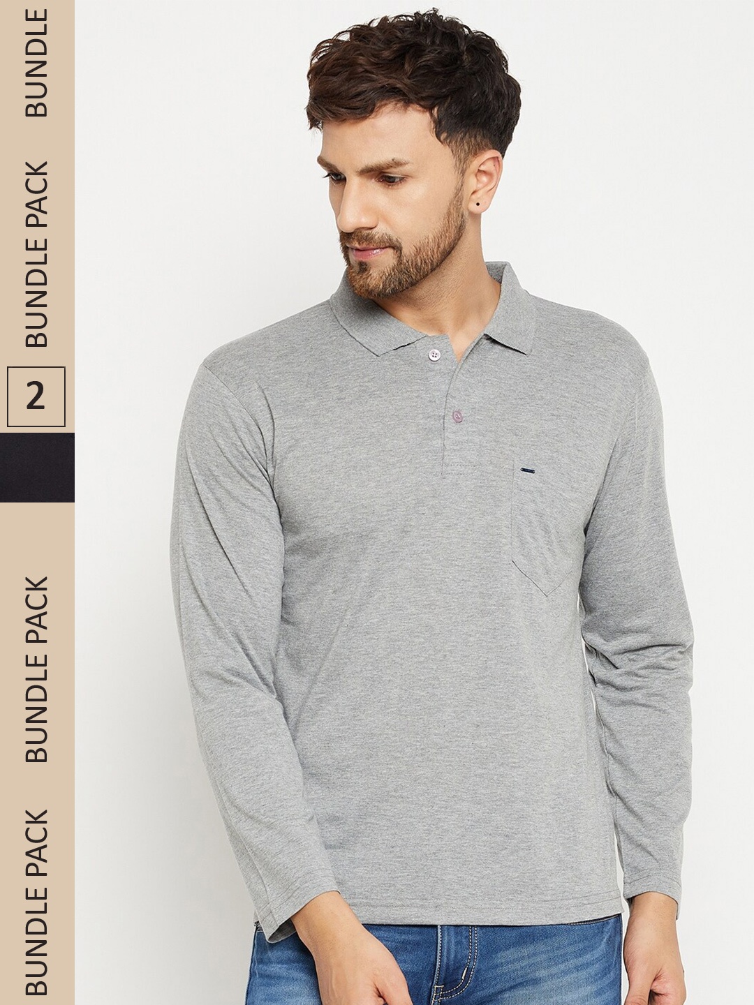 

Okane Men Grey Melange & Black Pack Of 2 Polo Collar T-shirt