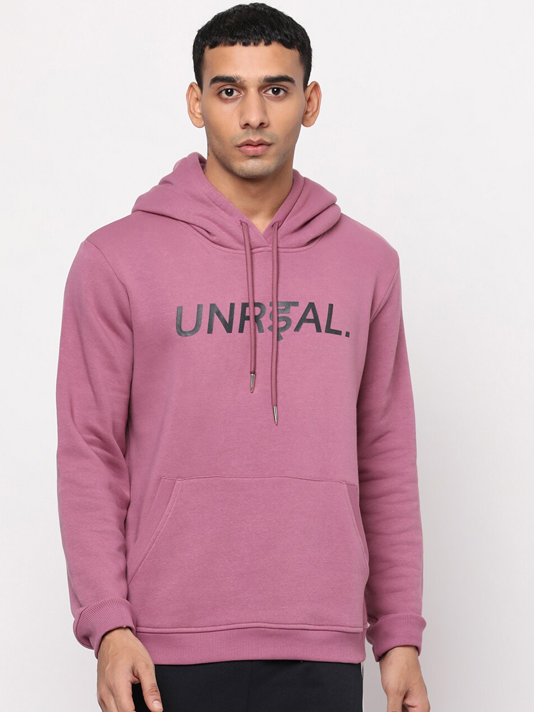 

YOONOY Men Mauve Typography Printed Hooded Sweatshirt
