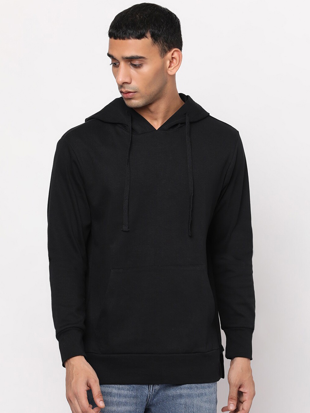 

YOONOY Men Black Organic Cotton Hooded Sweatshirt