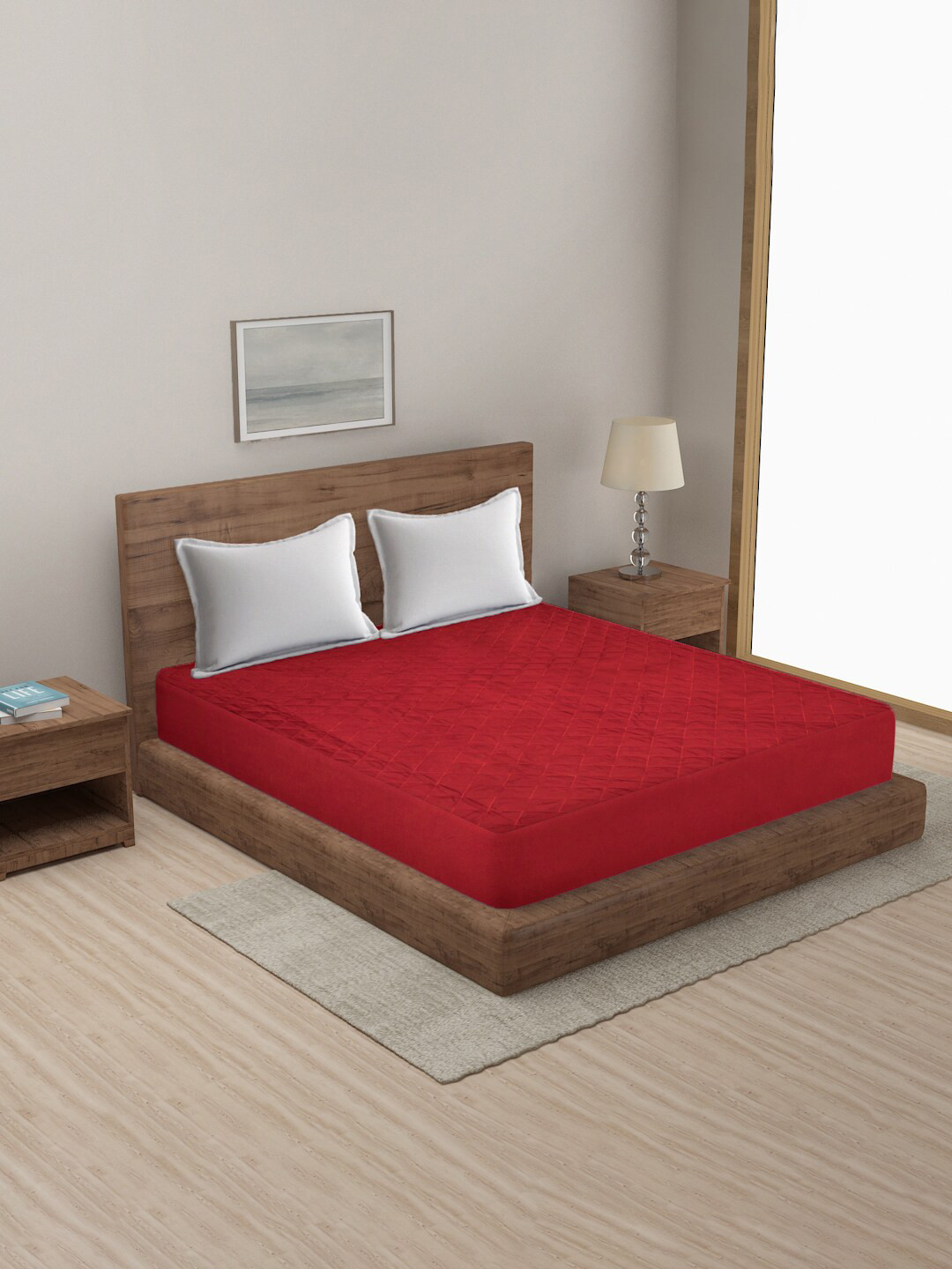 

MULTITEX Red Solid King Size 210 GSM Cotton Water Resistant Mattress Protector