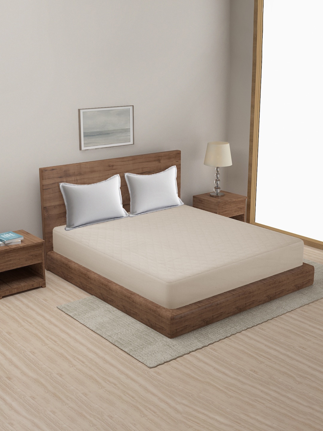 

MULTITEX Cream-Coloured Solid Cotton Mattress Protector