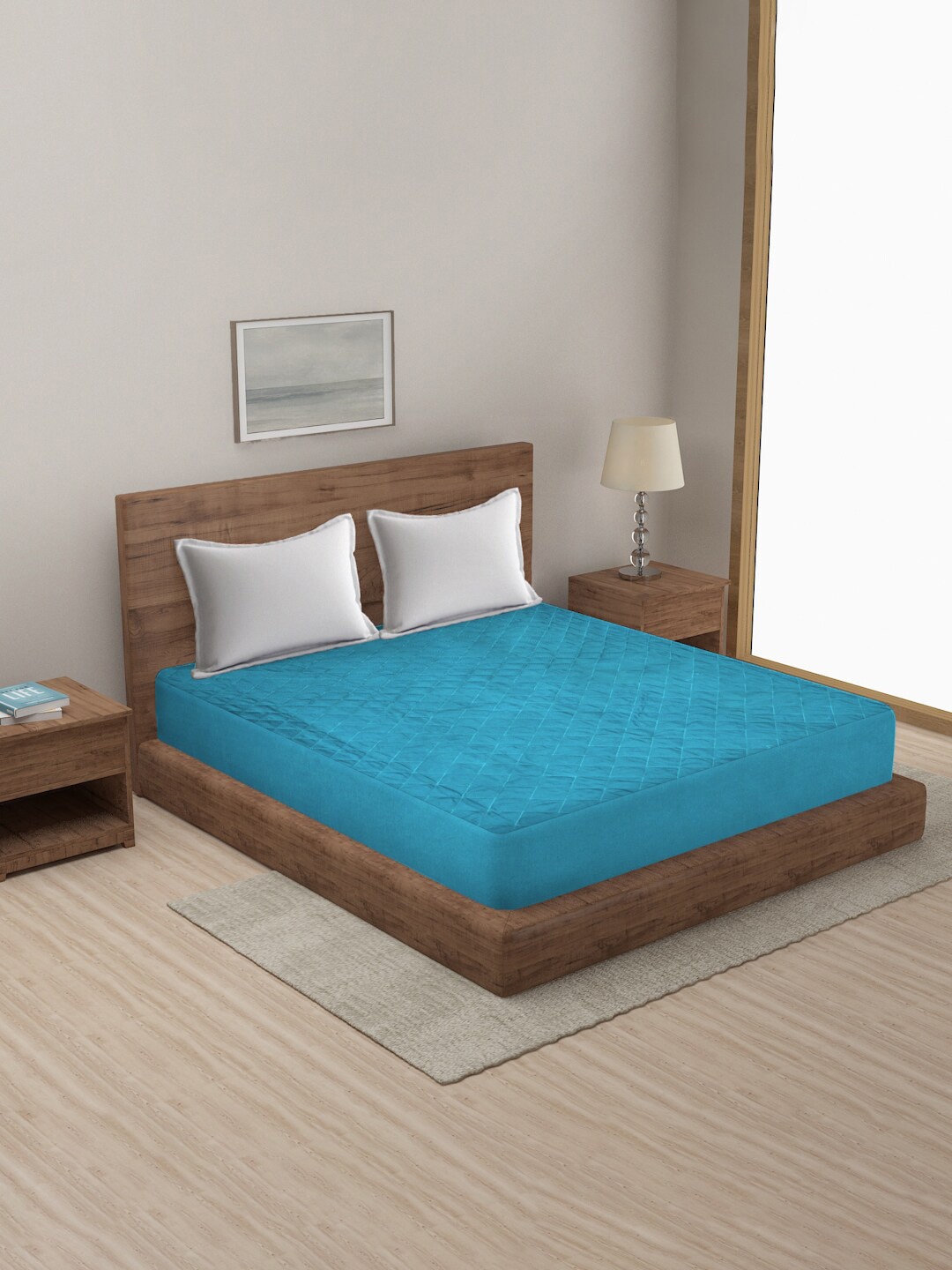 

MULTITEX Turquoise Blue Quilted Cotton King Bed Mattress Protector