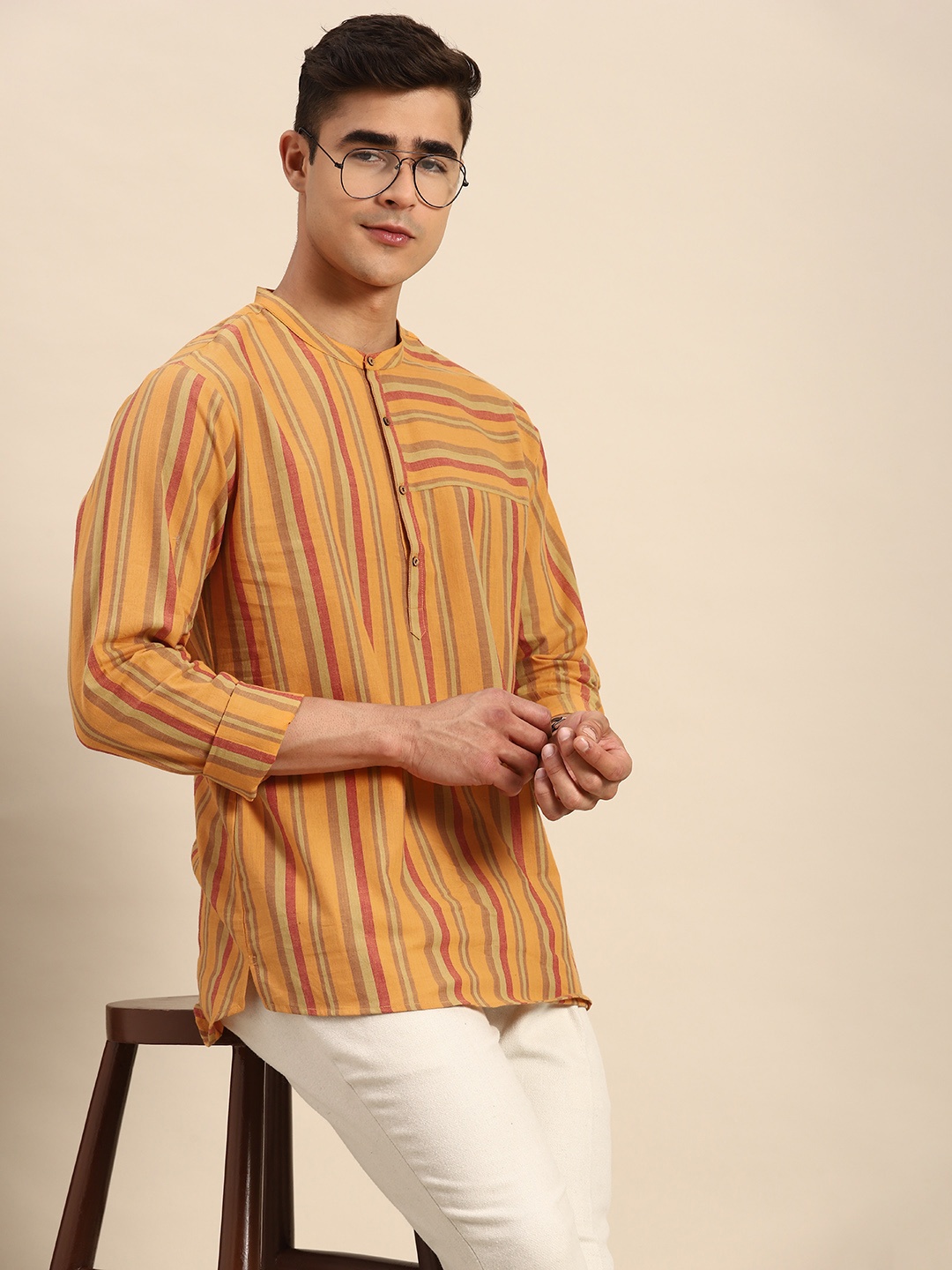 

Anouk Striped Pure Cotton Kurta, Mustard
