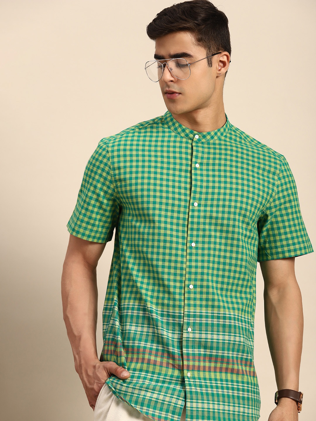 

Anouk Gingham Checked Pure Cotton Casual Shirt, Green