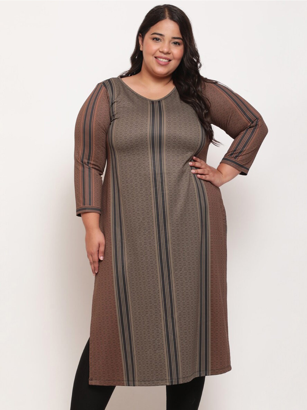 

Amydus Plus Size Earthen Classic Art Winter Regular Kurti, Green