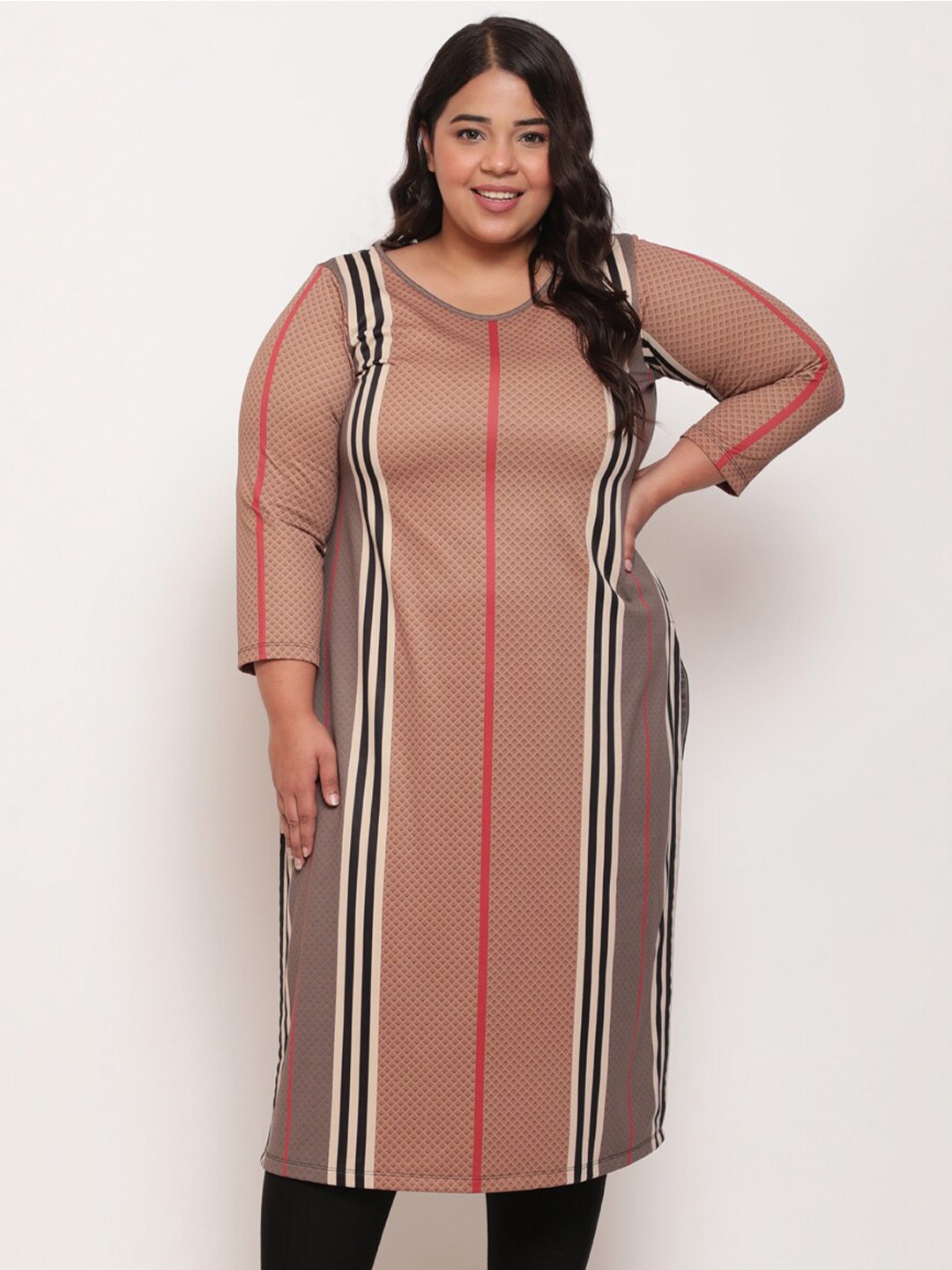 

Amydus Women Plus Size Brown Stripes Art Woolen Winter Kurta