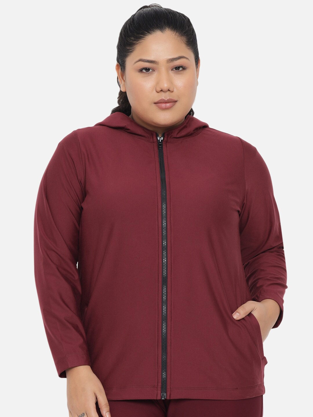 

Amydus Women Plus Size Maroon Hooded Sweatshirt