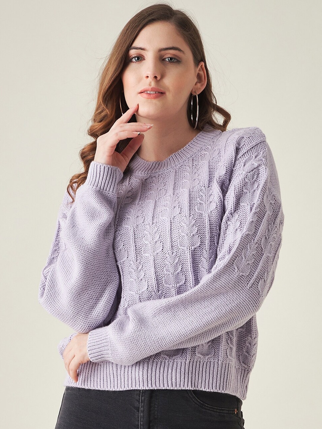 

Modeve Women Purple Cable Knit Pullover