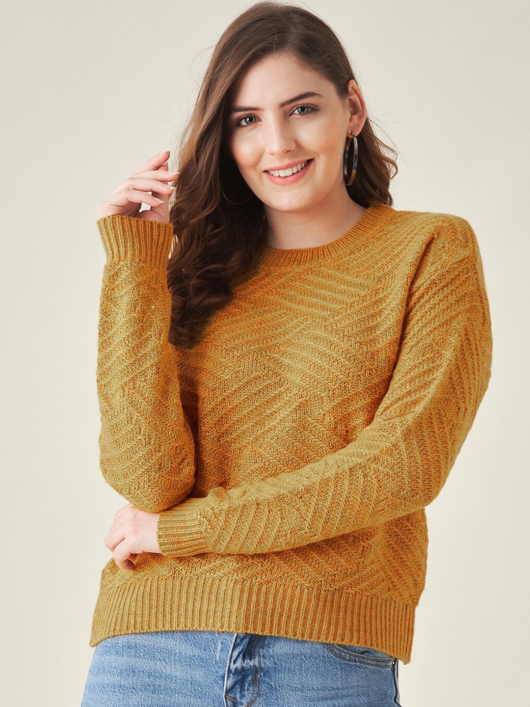 

Modeve Women Mustard Acrylic Cable Knit Pullover