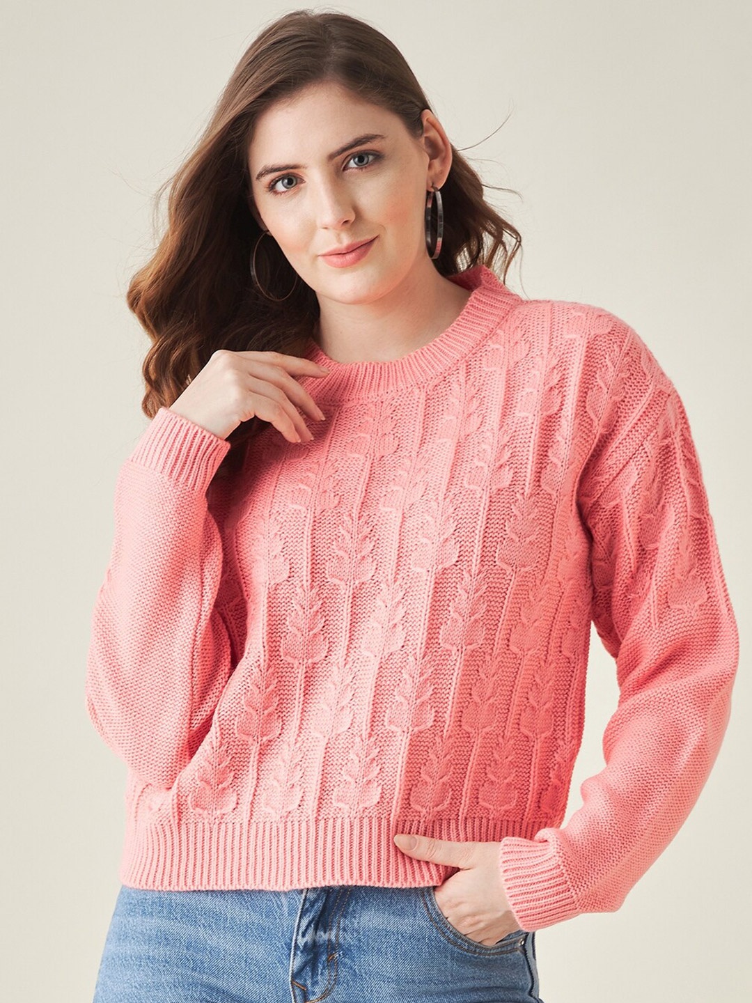 

Modeve Women Peach-Coloured Floral Pullover