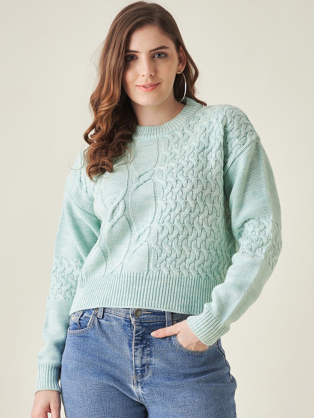 

Modeve Women Green Cable Knit Pullover
