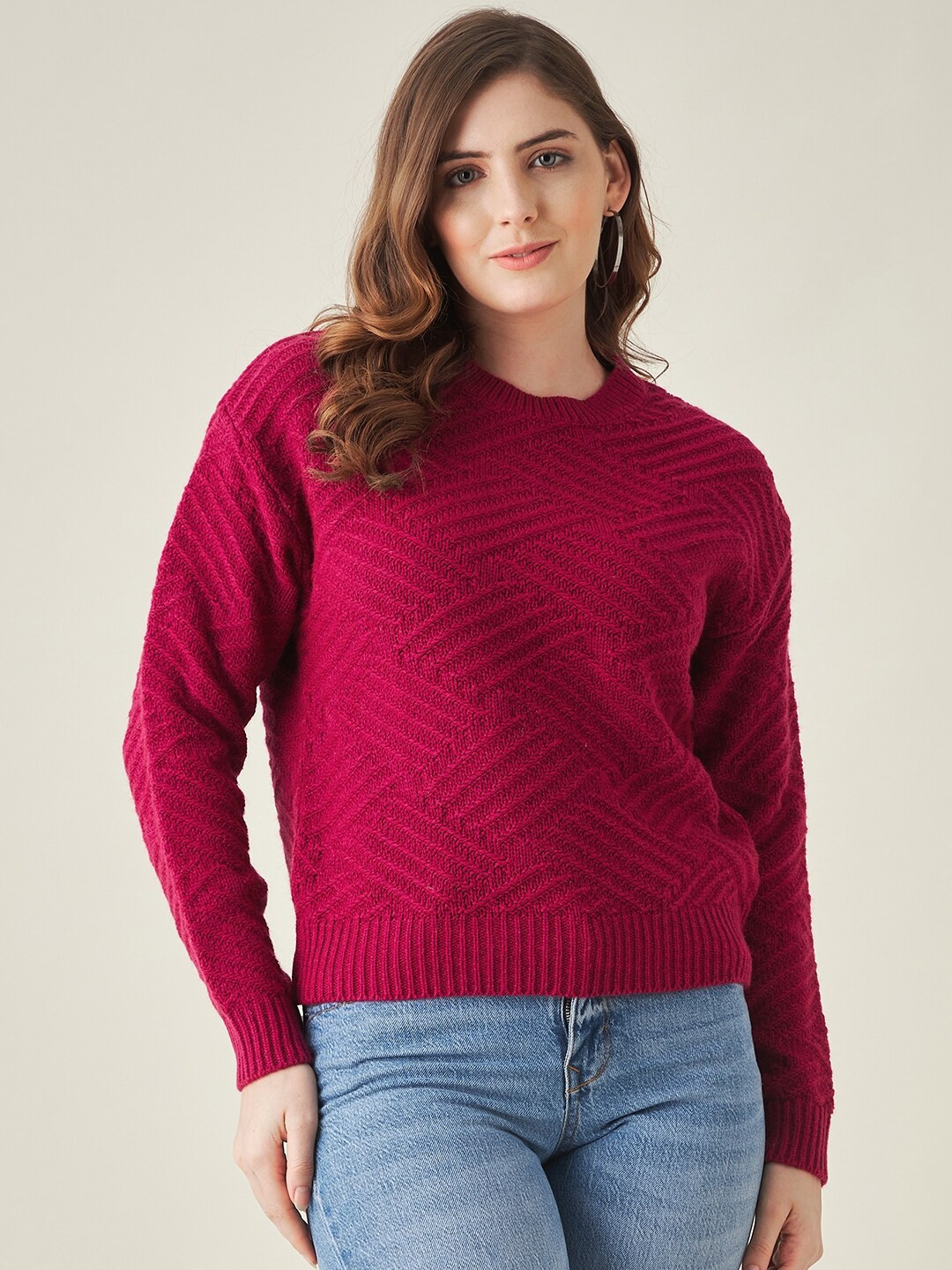 

Modeve Women Magenta Cable Knit Pullover