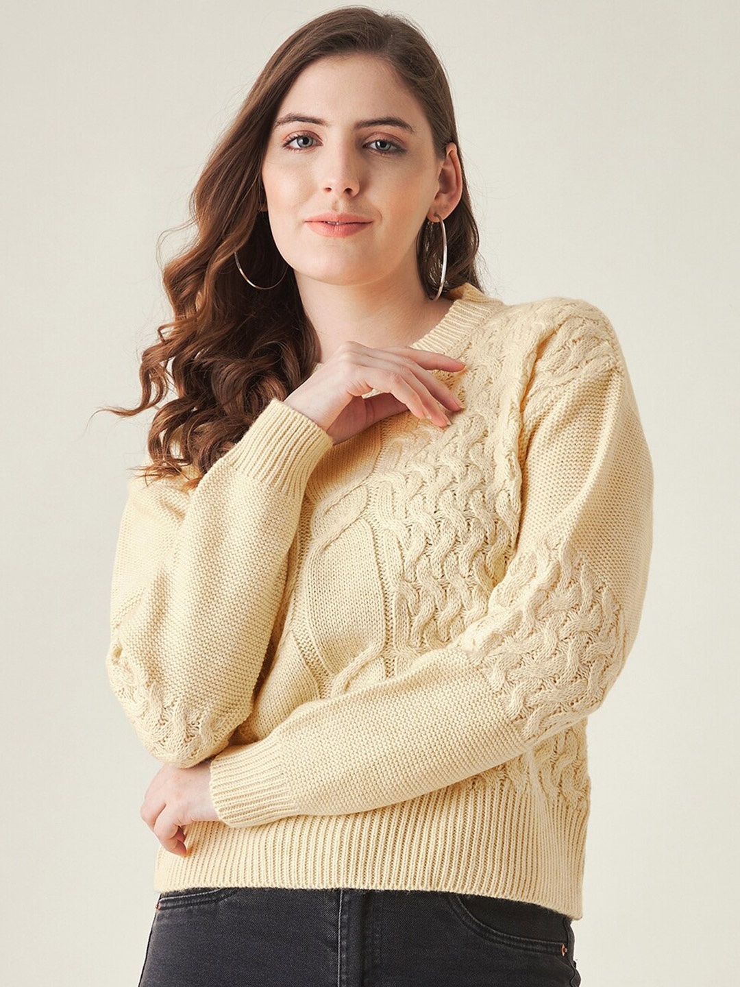 

Modeve Women Cream-Coloured Cable Knit Pullover