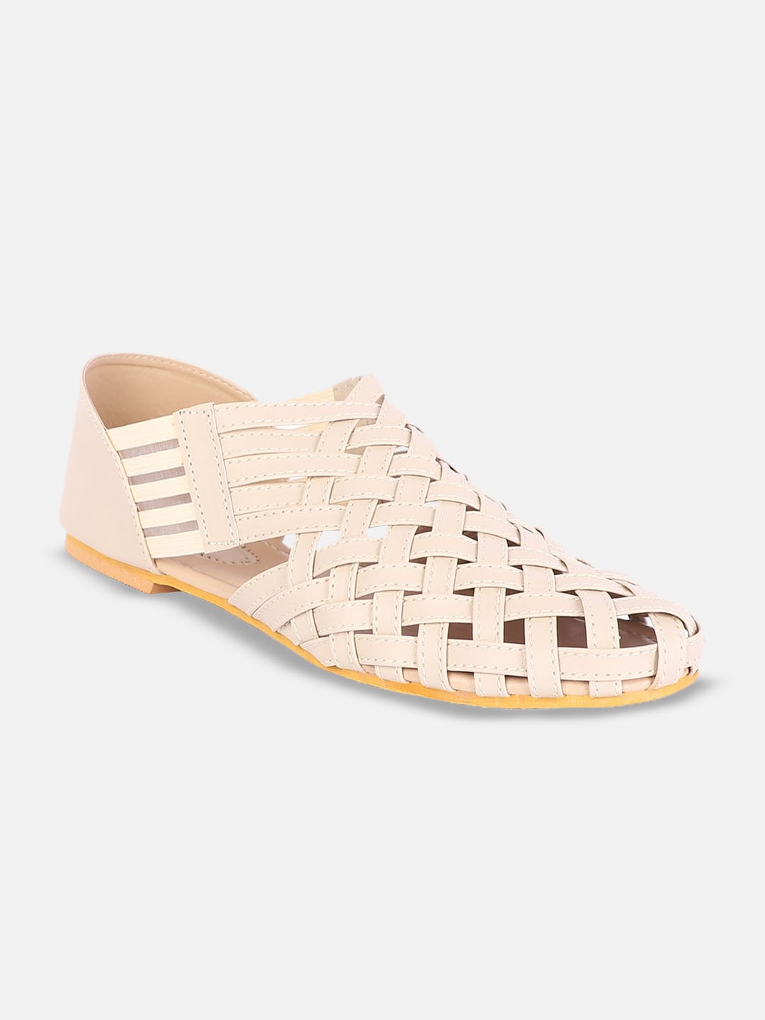 

FLOMO Women Cream-Coloured Open Toe Flats with Laser Cuts