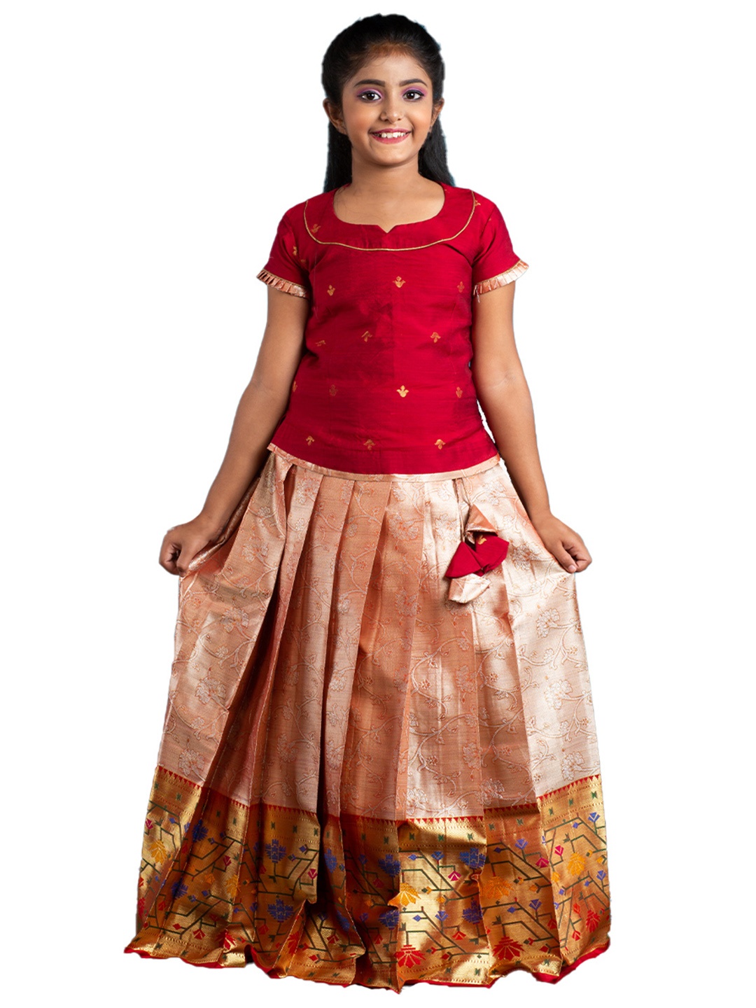 

SHIVANGI clothing Girls Red & Pink Ready to Wear Lehenga Choli
