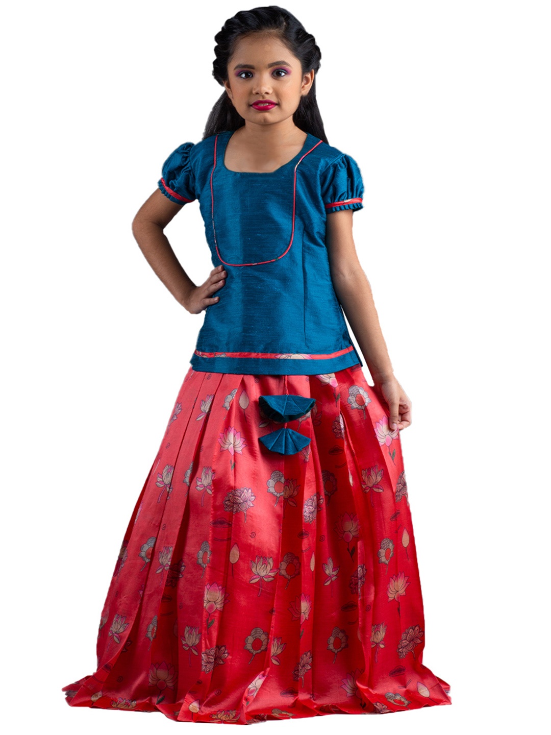 

SHIVANGI clothing Girls Pink & Blue Ready to Wear Lehenga Choli