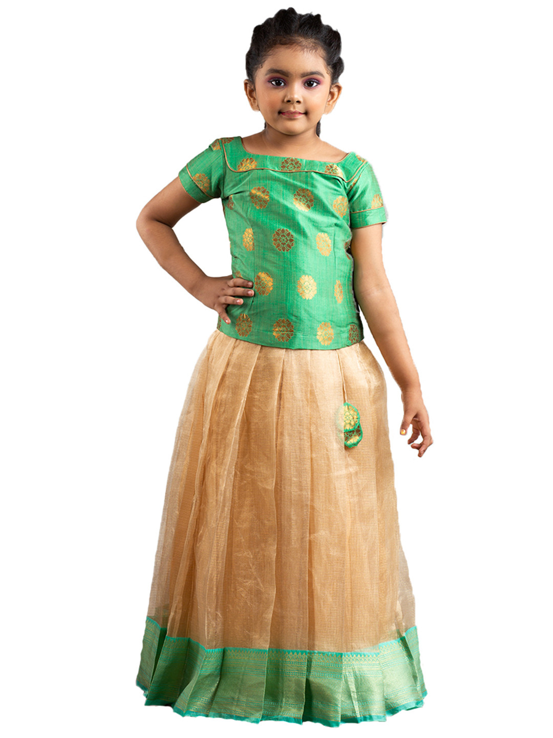 

SHIVANGI clothing Girls Green & Cream Ready to Wear Lehenga Choli