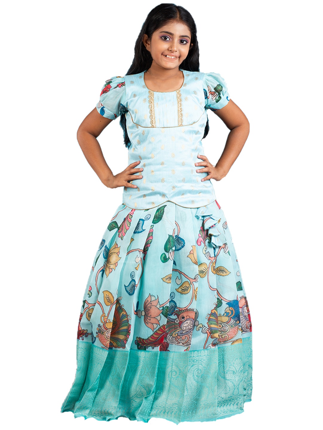 

SHIVANGI clothing Girls Blue Printed Ready to Wear Lehenga Choli