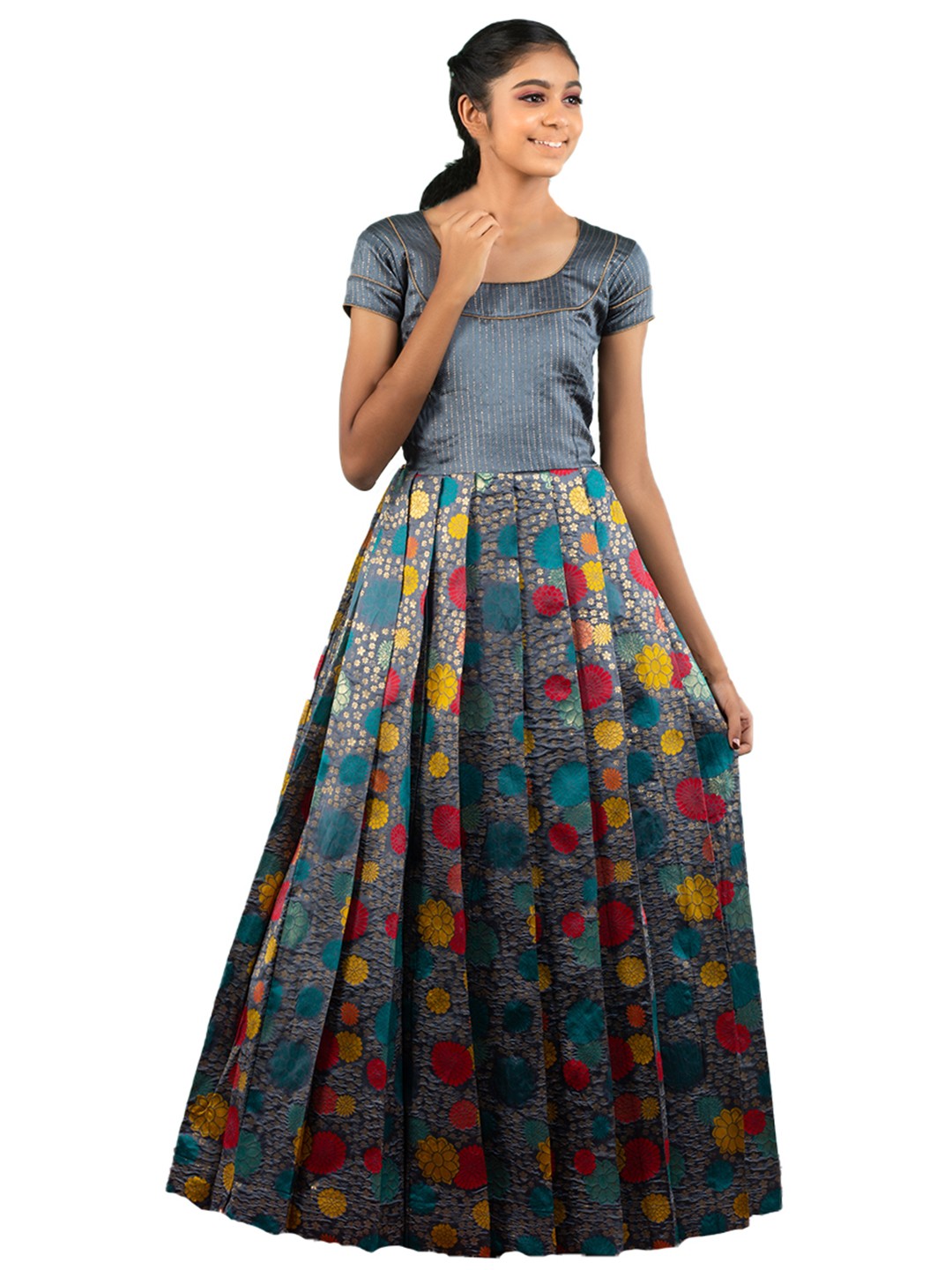 

SHIVANGI clothing Girls Grey Ready to Wear Lehenga Choli