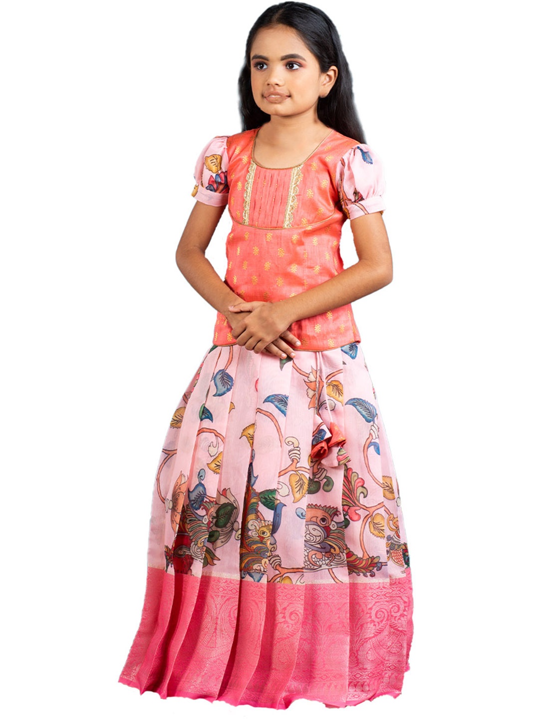 

SHIVANGI clothing Girls Pink & Peach-Coloured Ready to Wear Lehenga Choli