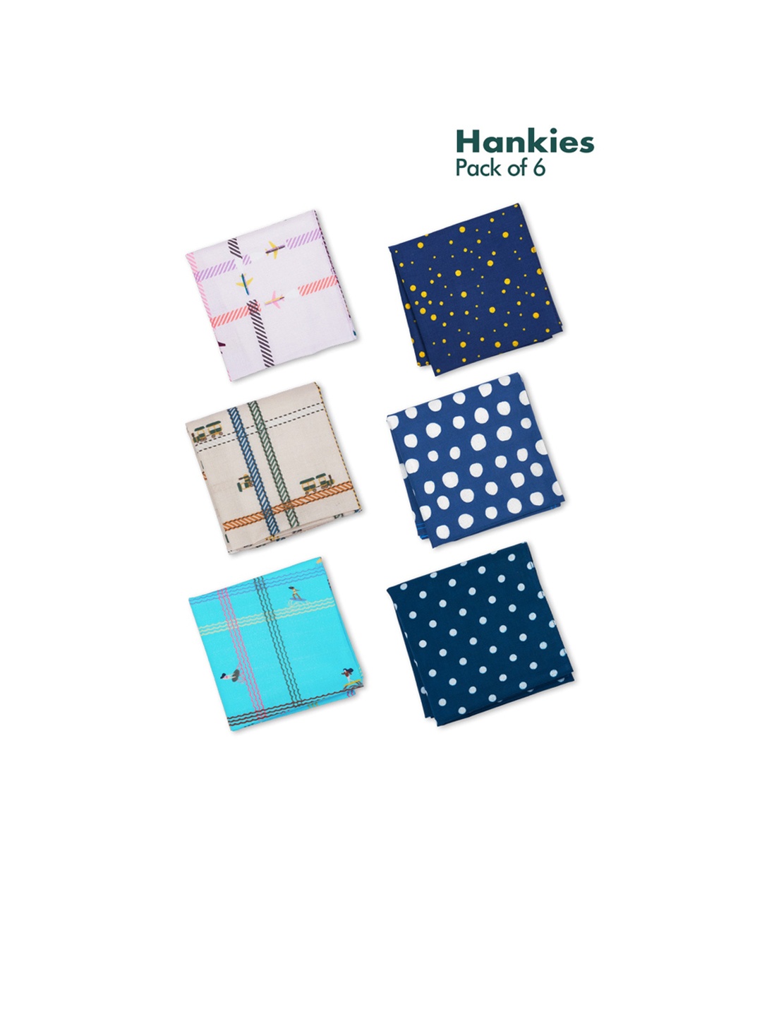 

hexafun Men Pack Of 6 Pastel Coloured Printed Organic Premium Pure Cotton Handkerchief, Navy blue