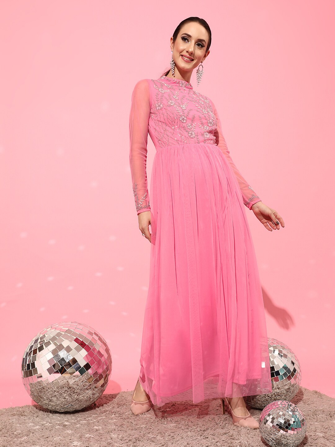 

STREET 9 Pink Net Shirt Midi Dress
