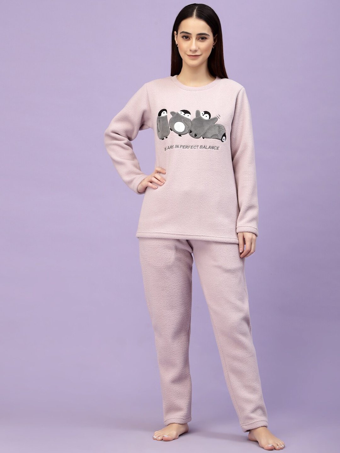 

Sweet Dreams Women Polar Fleece Applique Winter Pyjama Set, Lavender