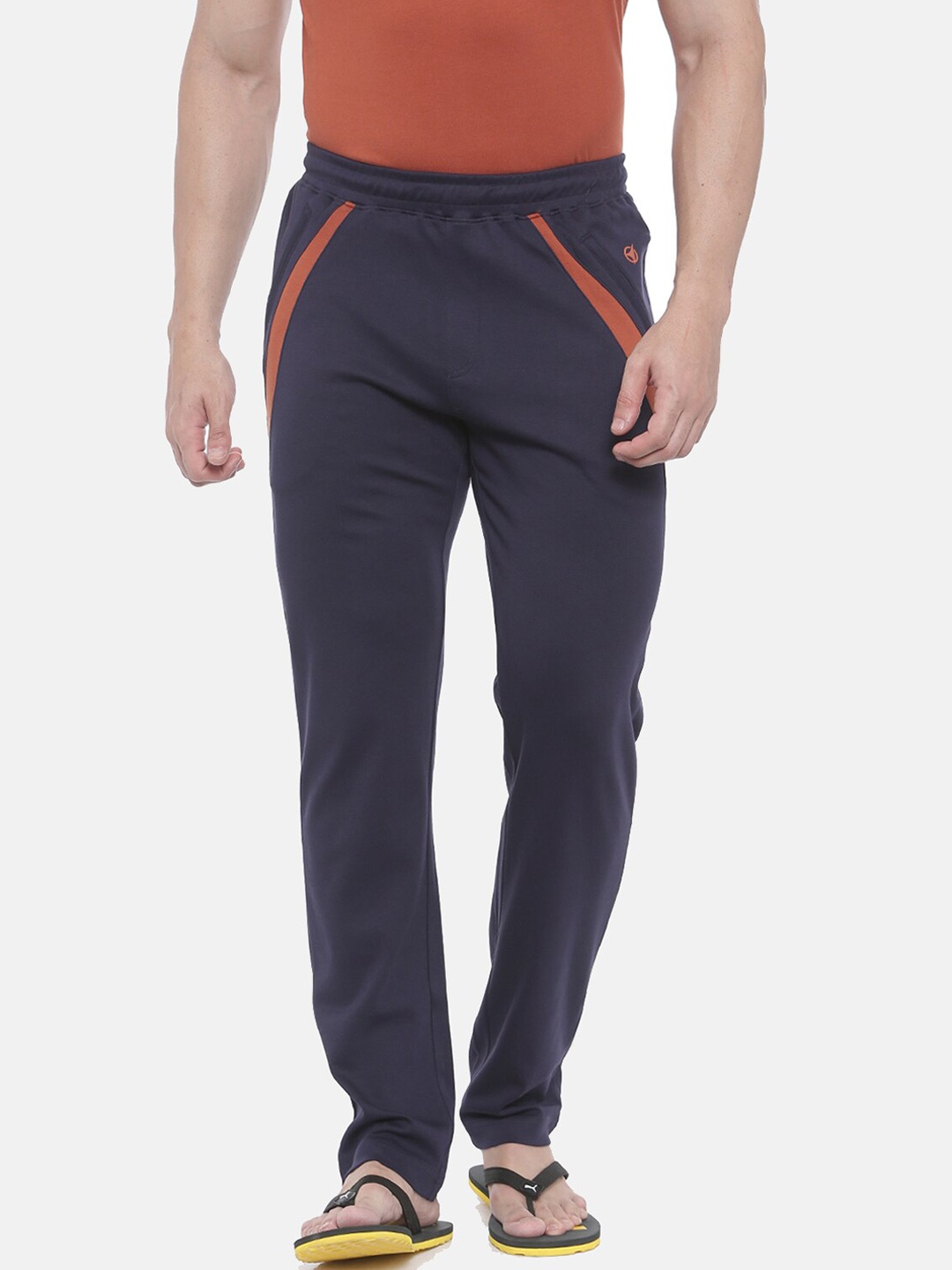 

Bitz Men Navy Blue & Orange Striped Track Pant