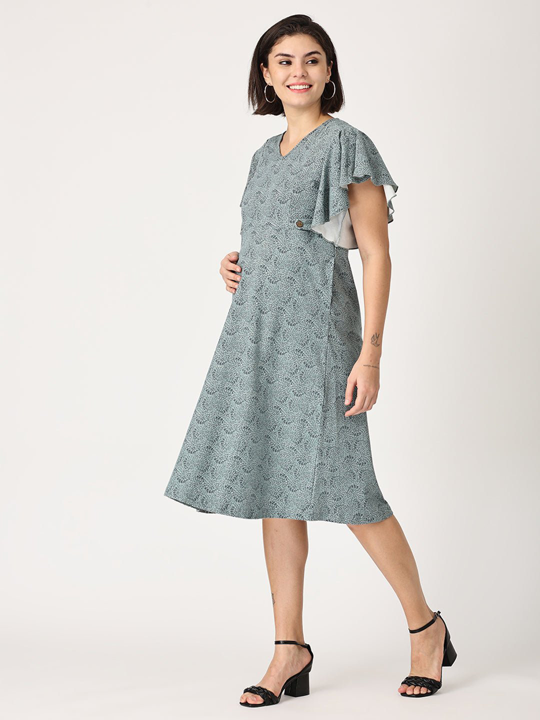 

The Mom Store Teal Green Printed Maternity A-Line Dress
