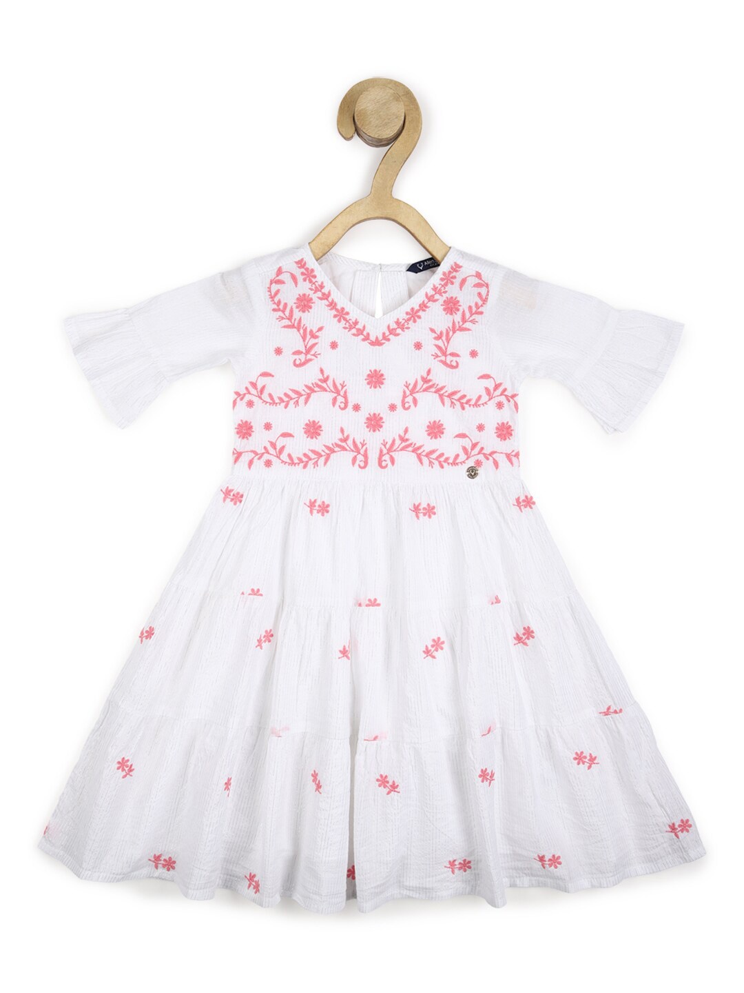 

Allen Solly Junior Girls White & Peach-Coloured Floral Pure Cotton Dress