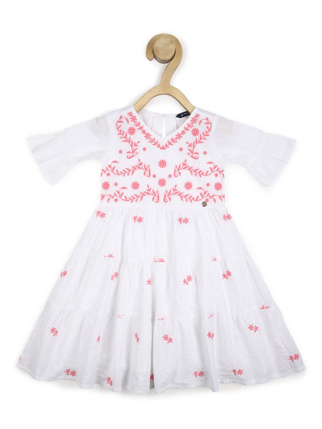 

Allen Solly Junior Girls White Floral Embroidered Pure Cotton Dress
