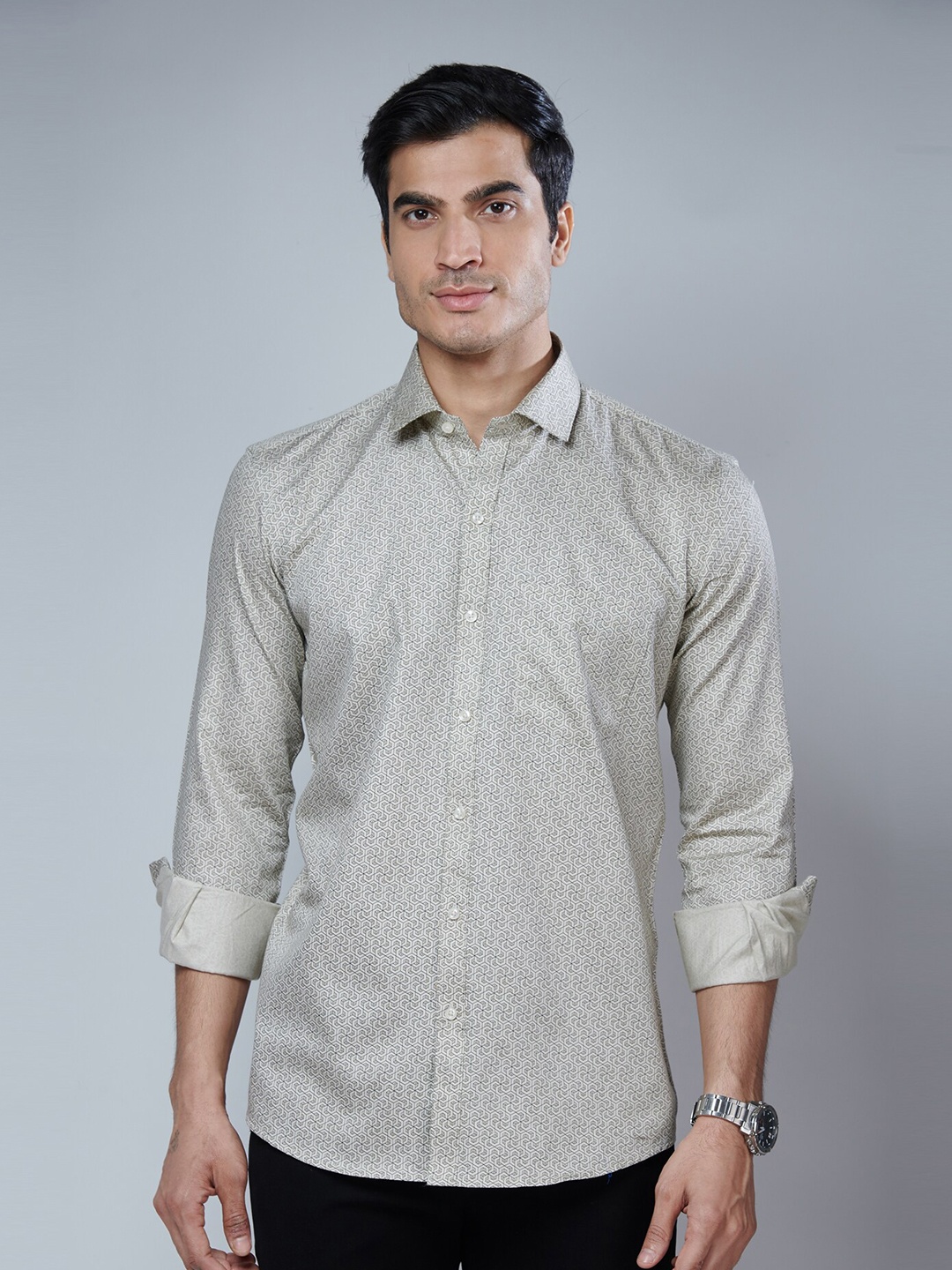

MARK & ALBERT Men Classic Slim Fit Floral Printed Cotton Casual Shirt, Beige