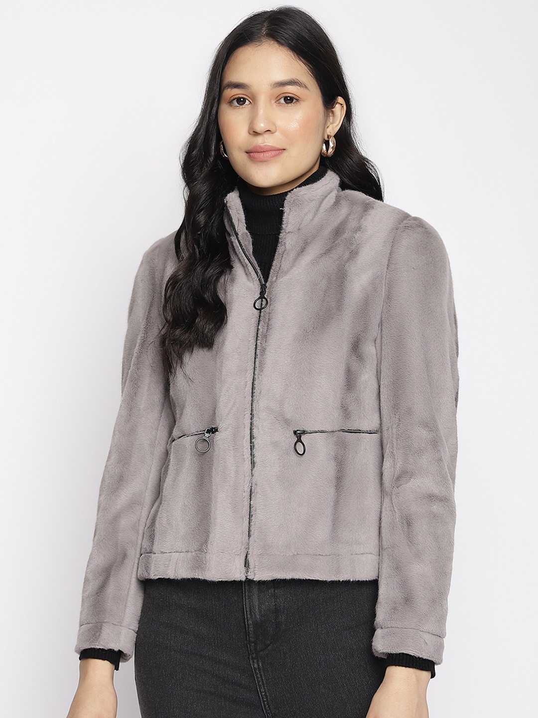 

Latin Quarters Women Grey Solid Full Sleeve Tailored Jacket