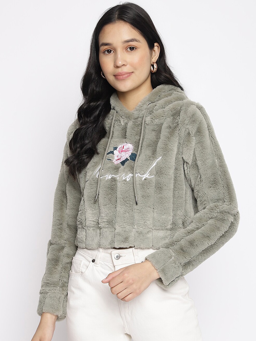 

Latin Quarters Women Olive Green Hooded Sweatshirt