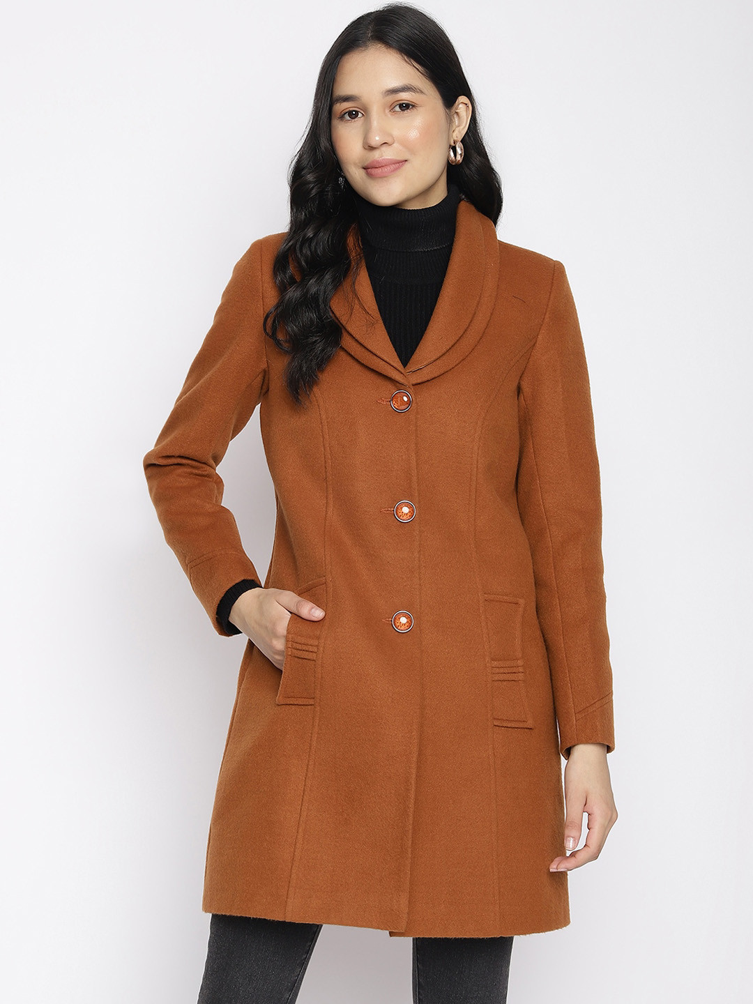 

Latin Quarters Women Brown Solid Overcoat