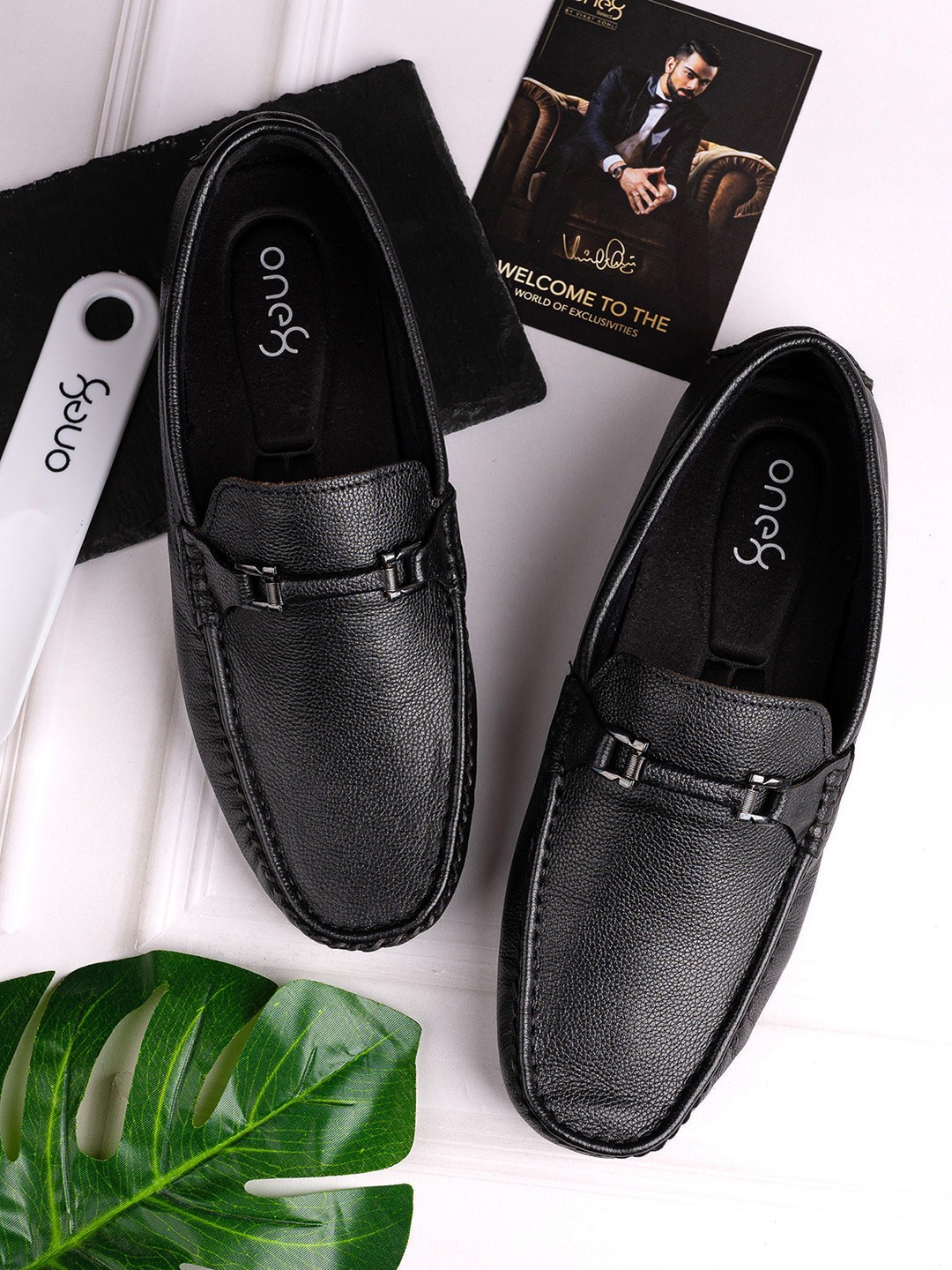 

One8 Men Black Solid Leather Loafers