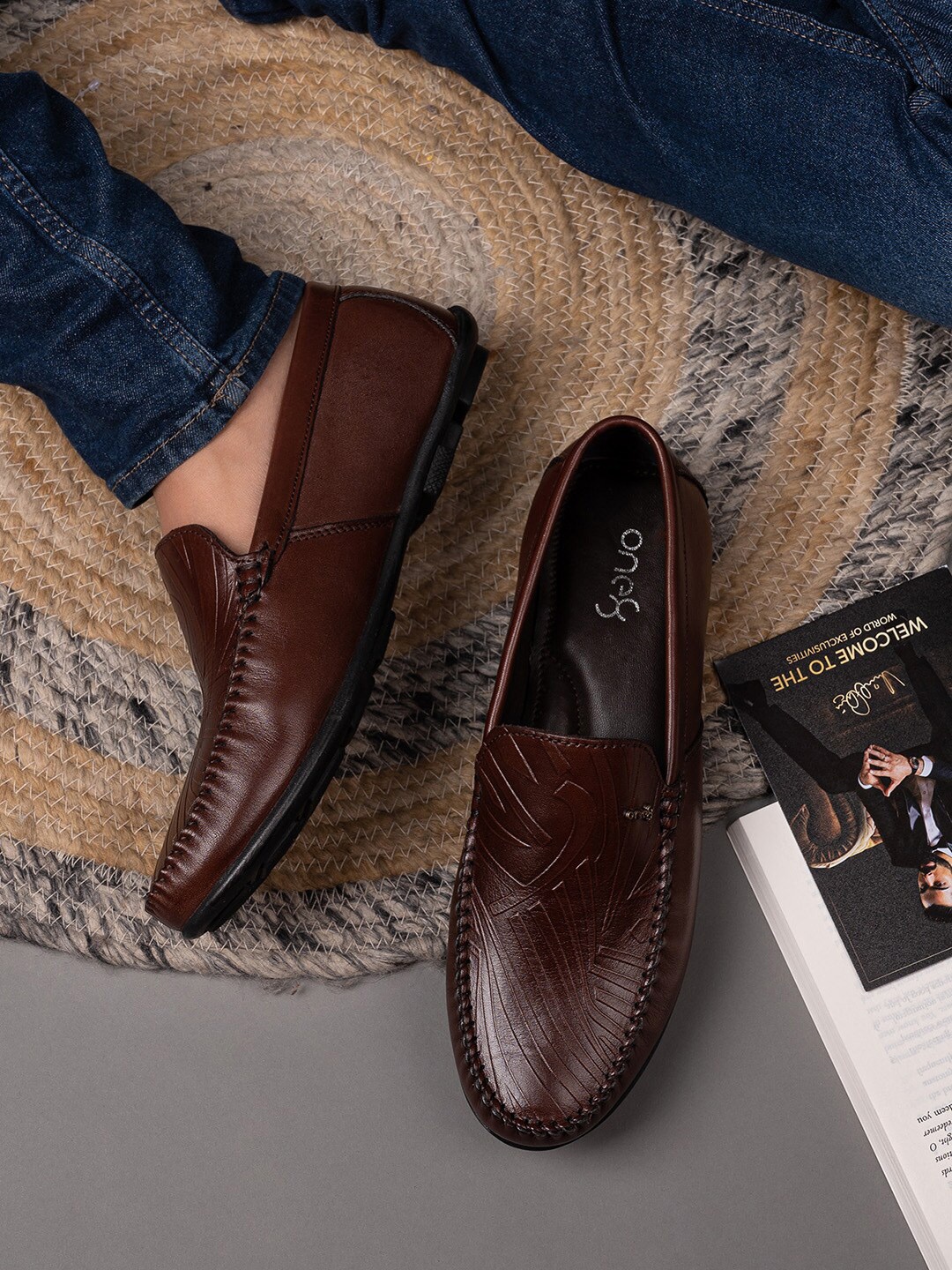 

One8 Men Brown Textured Leather Formal Loafer