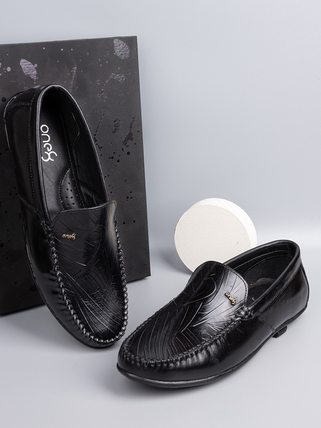 

One8 Men Black Solid Leather Formal Loafers