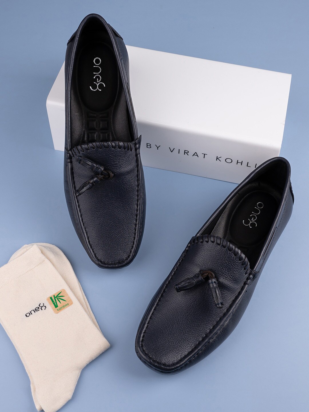 

One8 Men Navy Blue Solid Leather Formal Loafers