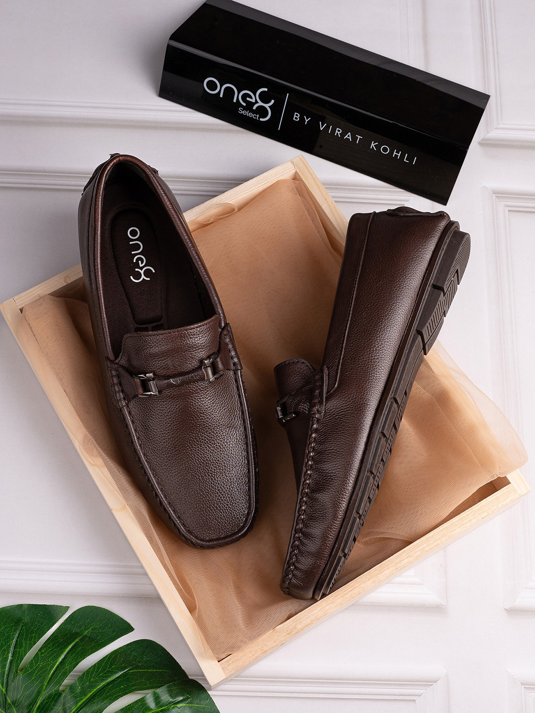 

One8 Men Brown Solid Leather Formal Loafers