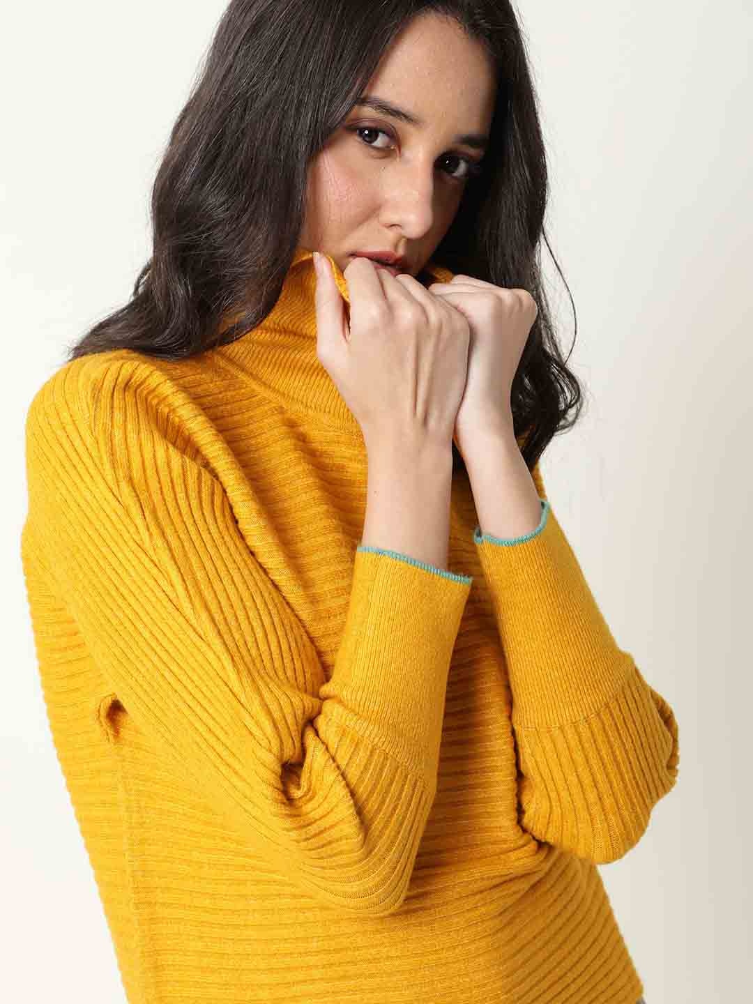 

RAREISM Women Mustard Striped Pullover